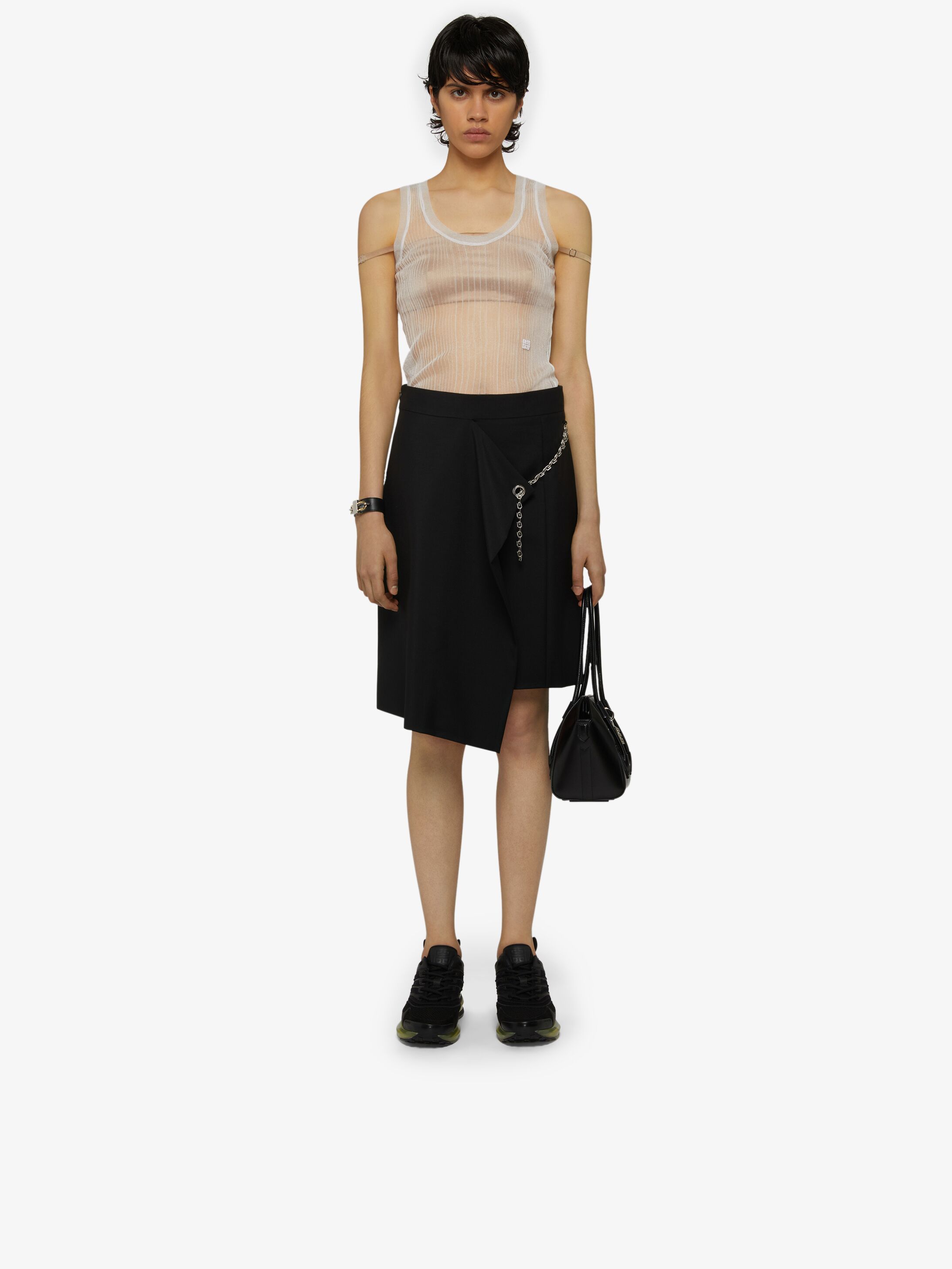 Asymmetrical wrap skirt with metallic details